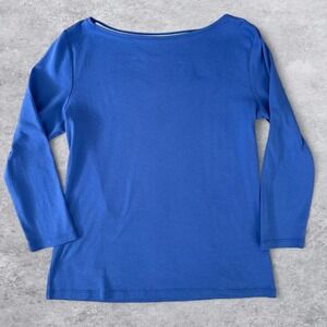 Talbots Albots Tee Cobalt Blue 100% Pima Cotton Boat Neck Top Womens Size S